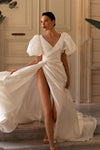 Puff Organza Satin A Line Wedding Dresses High Split ZW839