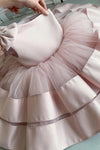 Puffy Layers Pink Flower Girl Dresses Satin Bow Kids