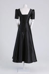 Short Sleeve Black Satin Wedding Dresses V-Neck DW704