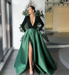 Dark Green Elegant Evening Dresses With Long Sleeve