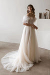 Detachable Sleeves Romantic Bridal Gown Sweep Train Chic DQG1418