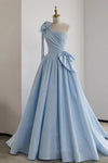 Sky Blue Taffeta Wedding Dresses One Shoulder With Bow ZW836