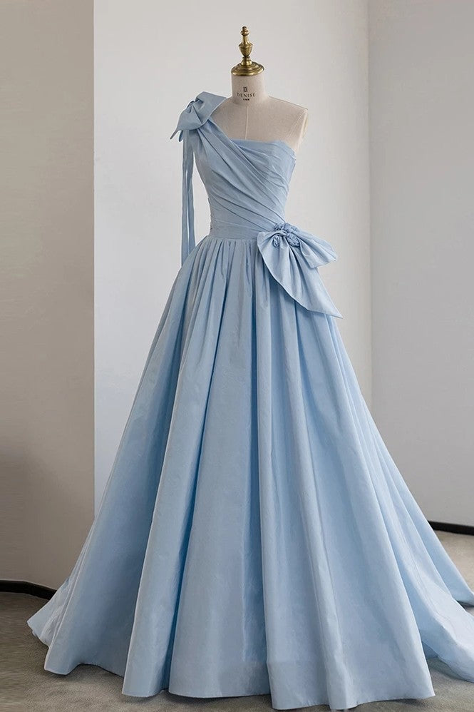 Sky Blue Taffeta Wedding Dresses One Shoulder With Bow ZW836 TANYA BRIDAL Sky Blue Taffeta Wedding Dresses One Shoulder With Bow ZW836 TANYA BRIDAL