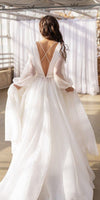 A Line V Back Long Sleeves Bohemian Wedding Dresses