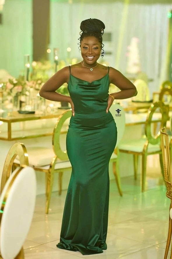 Green Long Simple Satin Bridesmaid Dresses