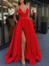 A Line V Neck Red Long Prom Dresses TB1343