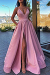 A Line V Neck Red Long Prom Dresses TB1343