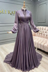 Dreamy Purple Arabic Long Sleeves Evening Dresses