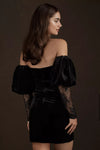 Black Velvet Cocktail Dress With Detachable Sleeves