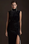 Black High Neck Long Slit Formal Evening Dress