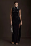 Black High Neck Long Slit Formal Evening Dress