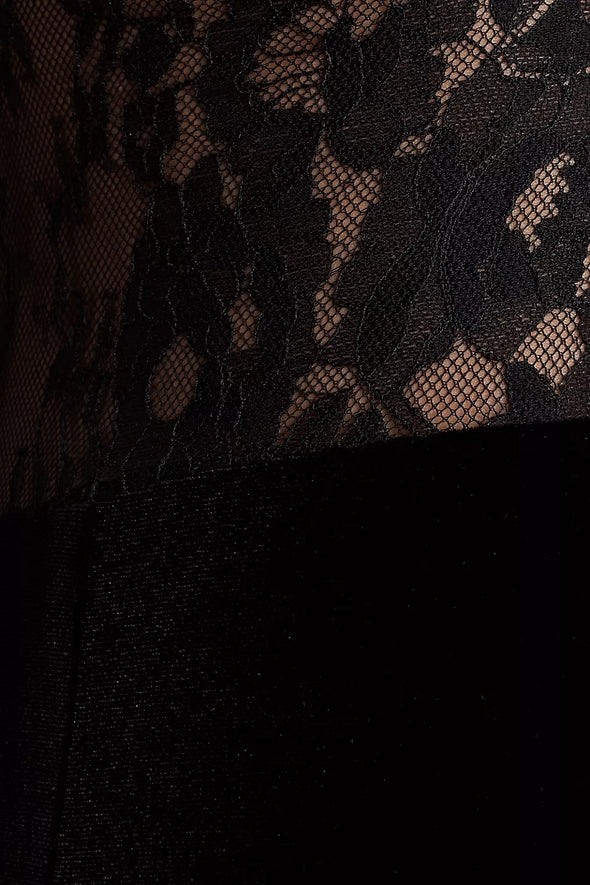 Black Velvet Dress Lace Illusion Back Sexy Evening Gown