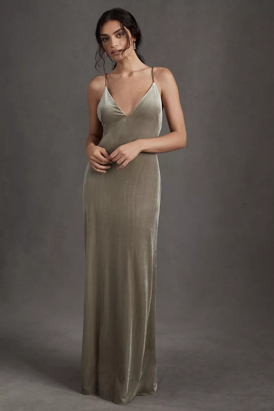 Sage V Neck Backless Velvet Bridesmaid Dresses TANYA BRIDAL Sage V Neck Backless Velvet Bridesmaid Dresses TANYA BRIDAL