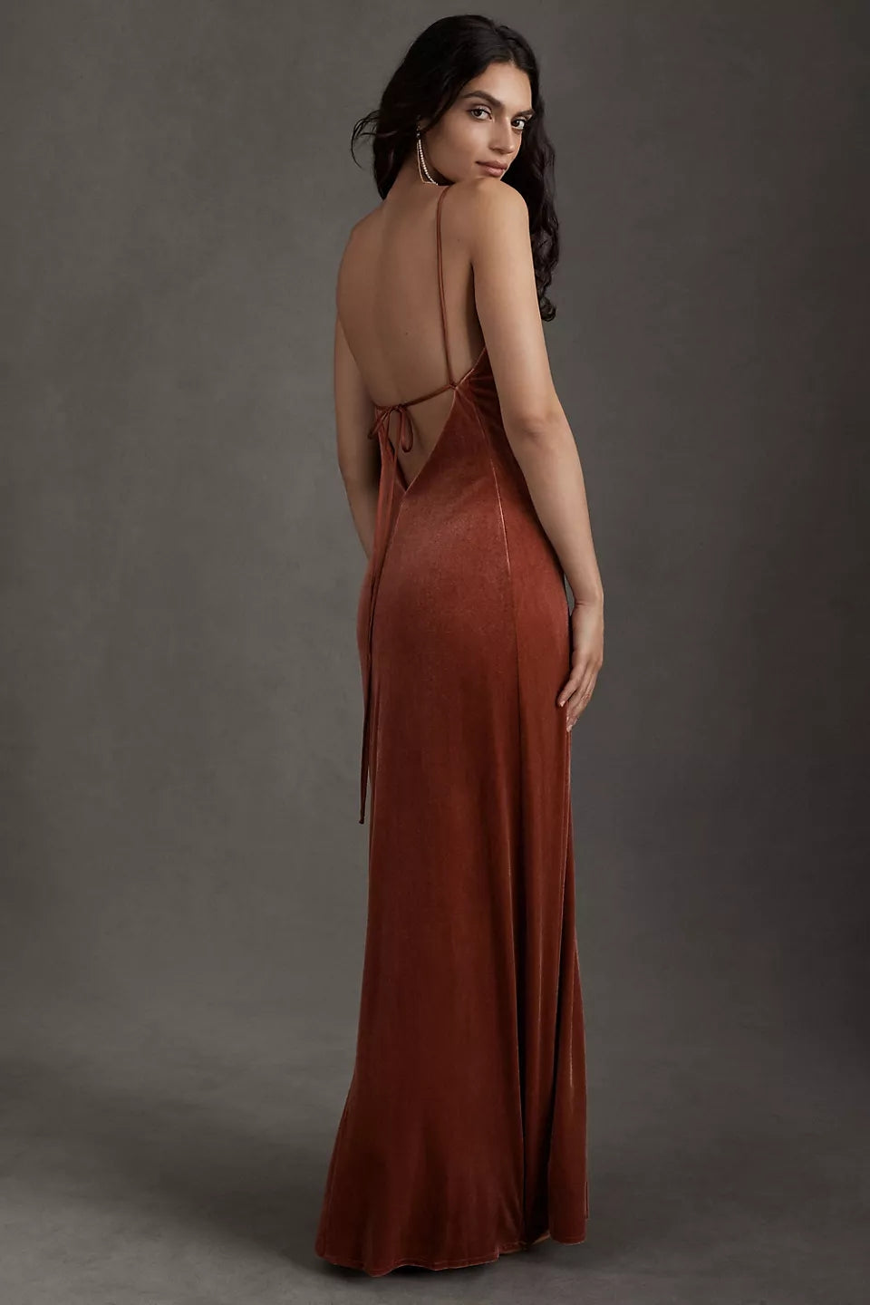 Cinnamon Rose V Neck Backless Velvet Bridesmaid Dresses TANYA BRIDAL Cinnamon Rose V Neck Backless Velvet Bridesmaid Dresses TANYA BRIDAL