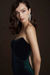 Dark Emerald Velvet Long Bridesmaid Dress Strapless Straight