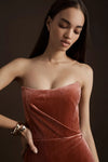 English Rose Velvet Long Bridesmaid Dress Strapless Straight