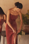 English Rose Velvet Long Bridesmaid Dress Strapless Straight