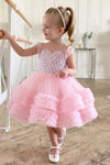 Pearl Beaded Puffy First Communion Gown Flower Girl Dresses