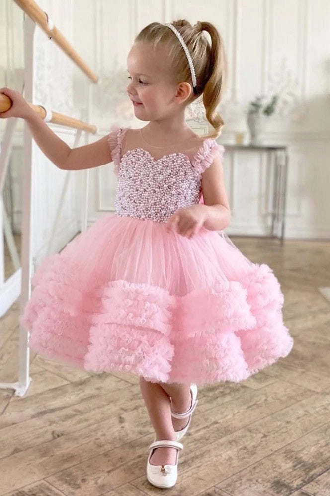 Pearl Beaded Puffy First Communion Gown Flower Girl Dresses TANYA BRIDAL Pearl Beaded Puffy First Communion Gown Flower Girl Dresses TANYA BRIDAL
