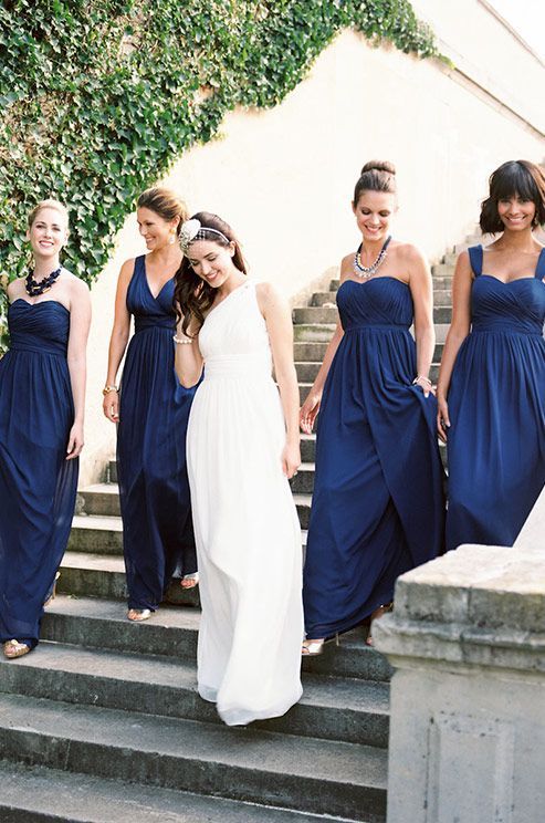 Blue Long Chiffon Bridesmaid Dress 4 Styles A Line Chiffon Skirt