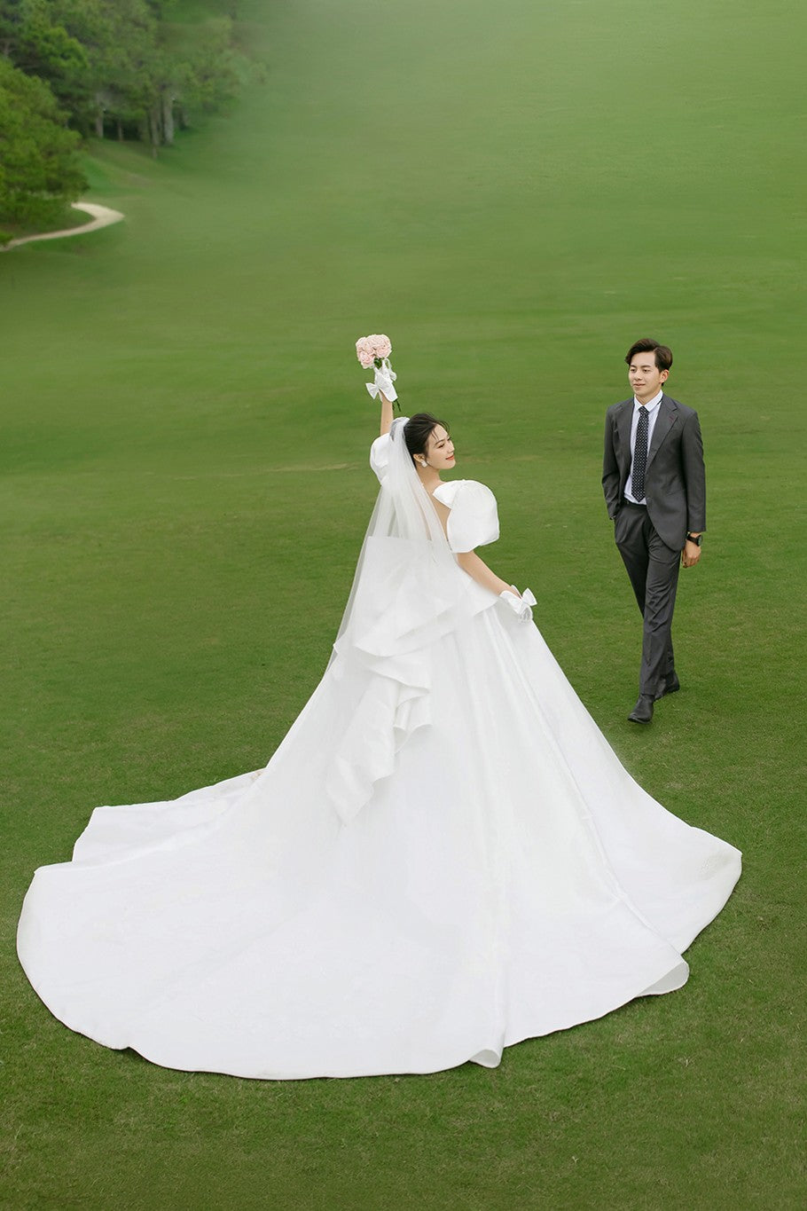 Chapel Train Satin Long Wedding Dresses Puffy Sleeves Ball Gown TANYA BRIDAL Chapel Train Satin Long Wedding Dresses Puffy Sleeves Ball Gown TANYA BRIDAL