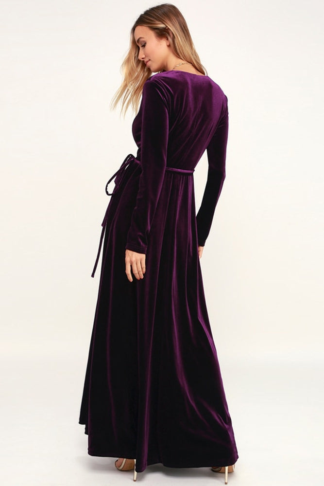 Winter V Neck Full Sleeves A Line Velvet Women Evening Dress – TANYA BRIDAL