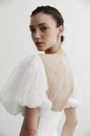 Mermaid Wedding Dress Short Puffy Sleeves Open Back With Pearls TT616