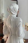 Elegant Modest Pearls Dot Tulle Full Sleeves Muslim Wedding Gown