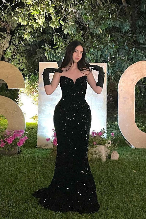 Black Sequins Long Mermaid FashionWomen Evening Dress Prom Gown