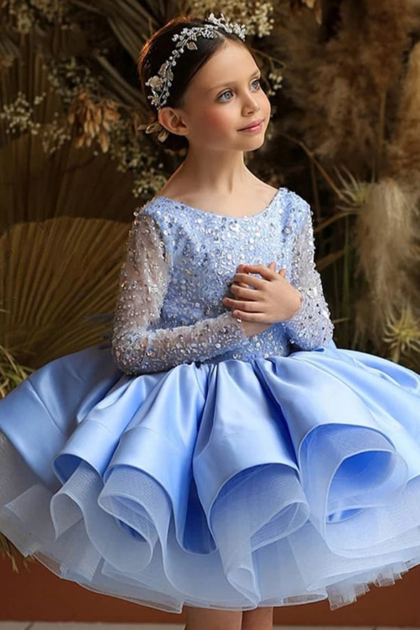 Blue Flower Girl Dresses Sequin Baby Girl Dress Puffy Princess