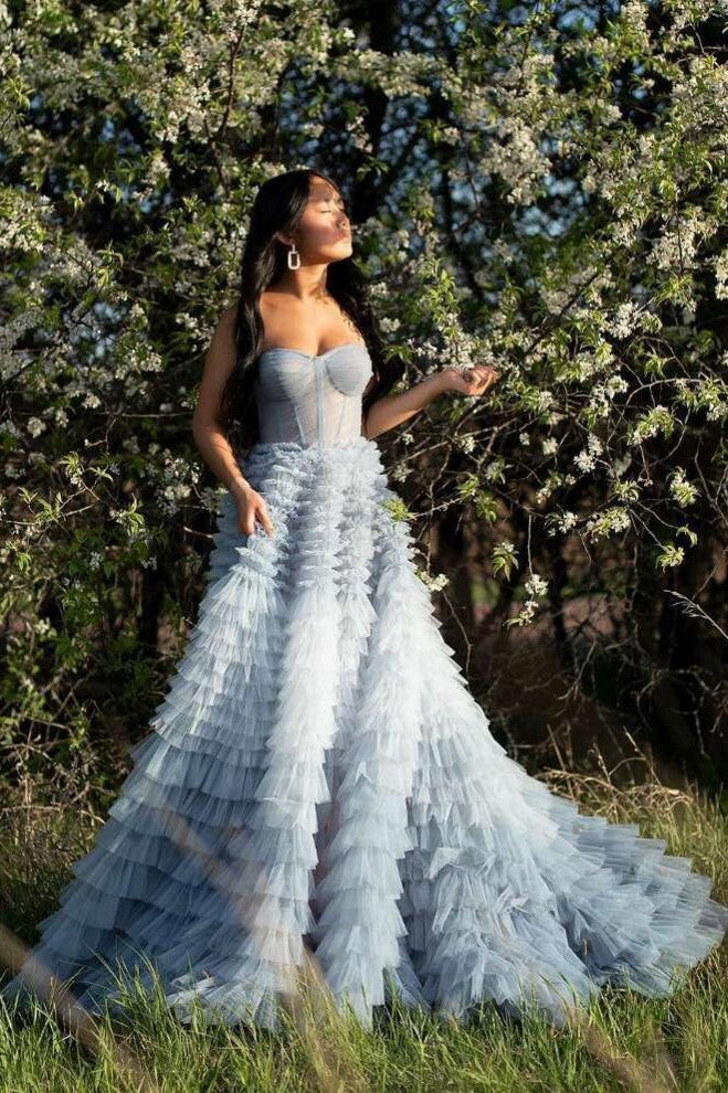 luxury tiered dresses Midi Sweetheart Neckline Tiered Maxi Dress Voluminous Tulle Gown fo Yellow / M