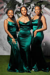 Green Long Simple Satin Bridesmaid Dresses