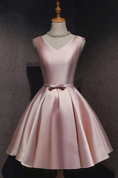 Pearl Pink V Neck Satin Short Homecoming Dress