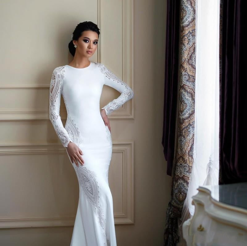 mermaid modest wedding dresses Modest Mermaid Wedding Dresses Lace Appliqued