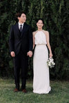 Pearl Neck Sheath Simple Long Wedding Dress Elegant TT460