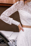 Two Pieces Lace High Collar Cross Back A Line Wedding Dress