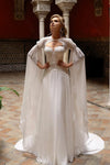 A Line Chiffon Wedding Dresses Long Cape Sleeve Noivas Chic ZW851