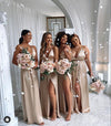 Champagne Long Slit Bridesmaid Dress