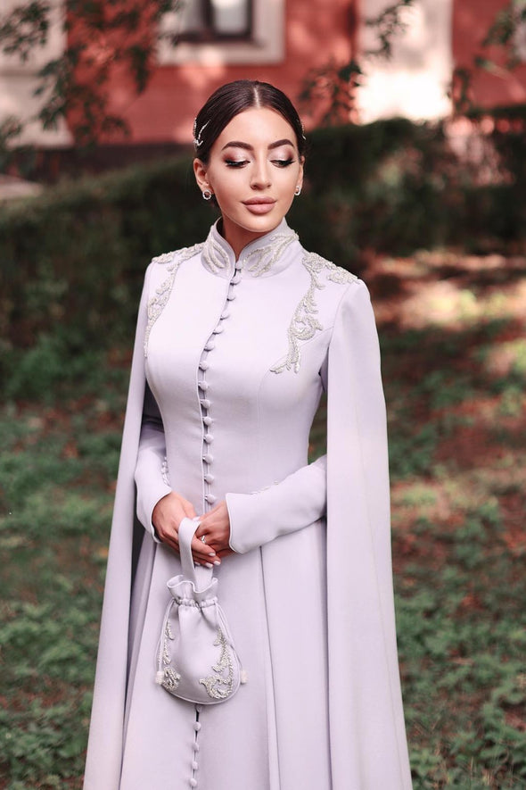 Long Sleeve High Collar Light Lavender Muslim Wedding Dresses Noivas ZW803