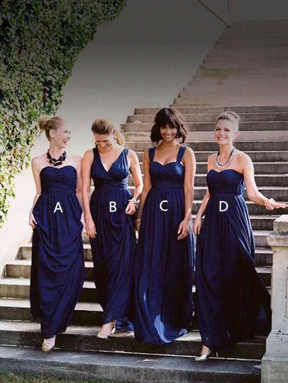 Blue Long Chiffon Bridesmaid Dress 4 Styles A Line Chiffon Skirt