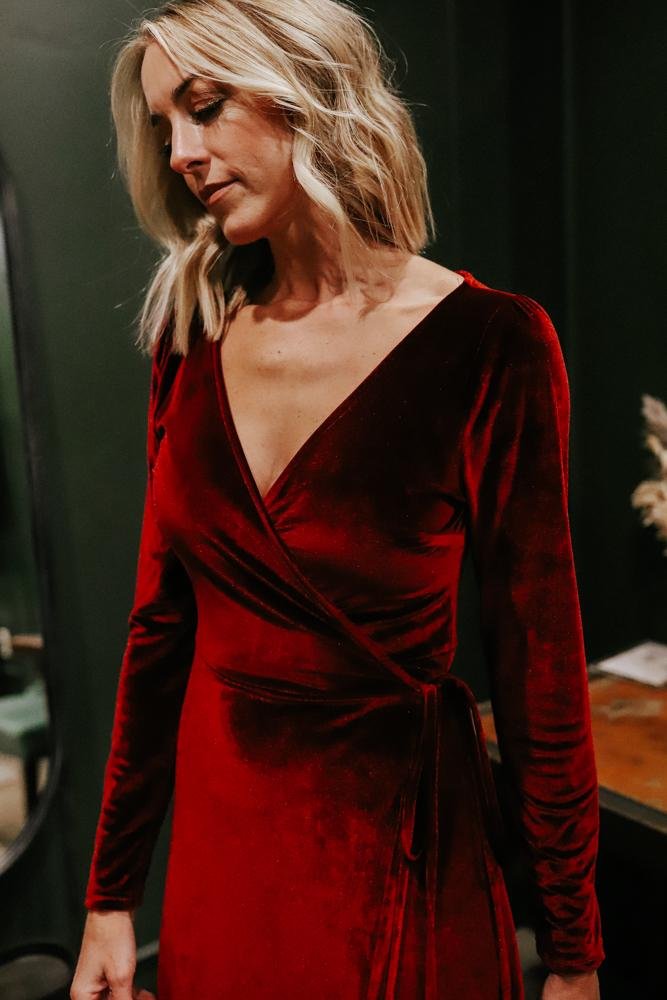 Dark Red A Line Velvet Long Evening Dress V Neck TANYA BRIDAL Dark Red A Line Velvet Long Evening Dress V Neck TANYA BRIDAL