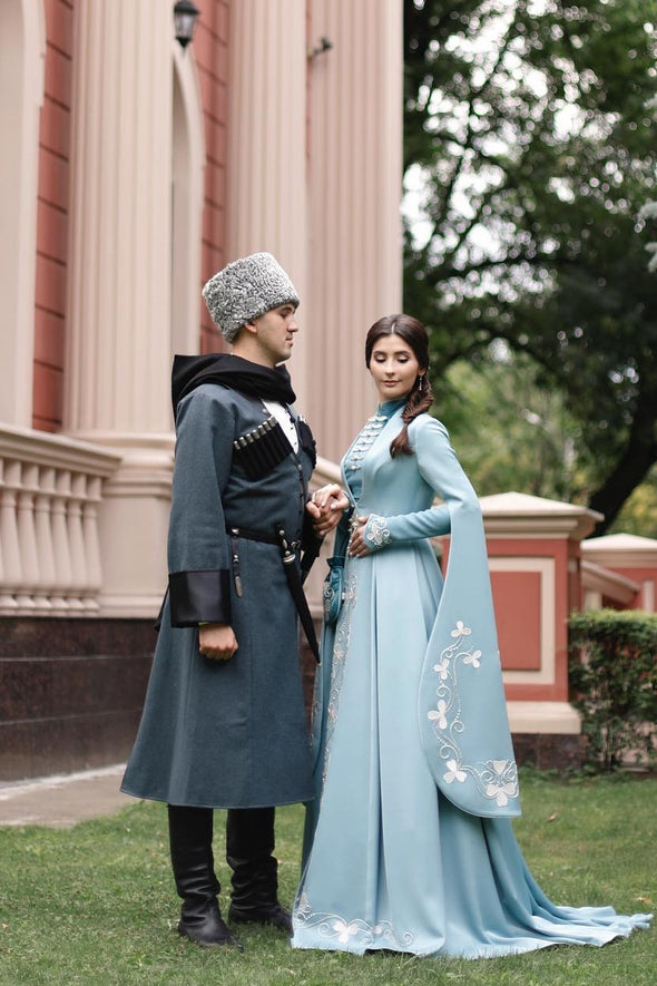 Light Blue Muslim Wedding Dresses Luxury Beads Noivas ZW802