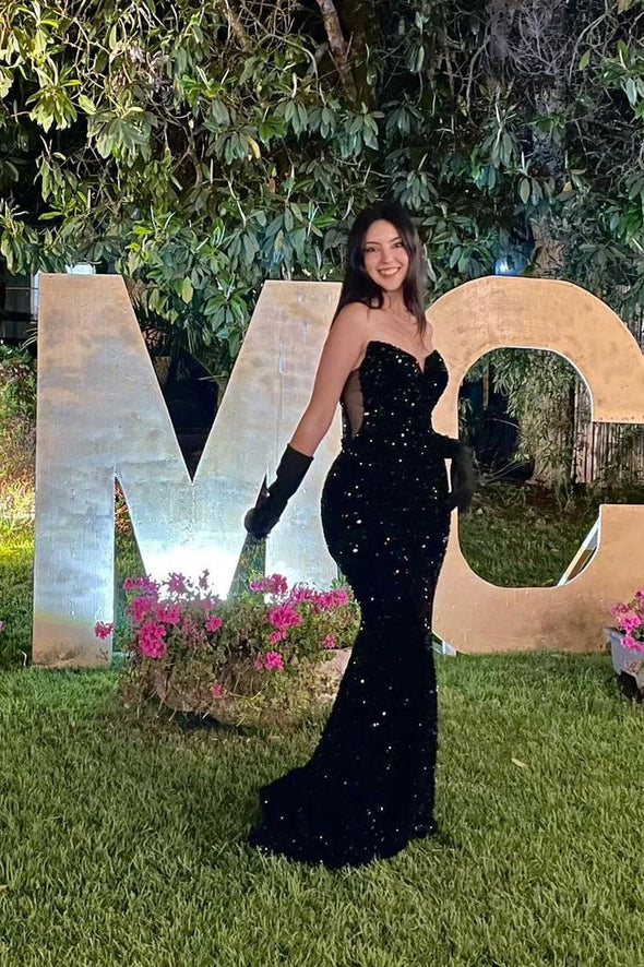 Black Sequins Long Mermaid FashionWomen Evening Dress Prom Gown