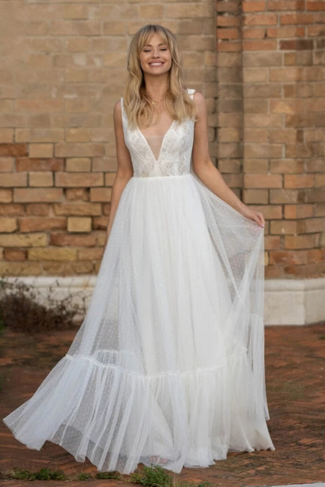 galatea embroidered v neck tulle wedding dress Willowby wedding dress