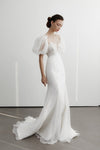 Mermaid Wedding Dress Short Puffy Sleeves Open Back With Pearls TT616