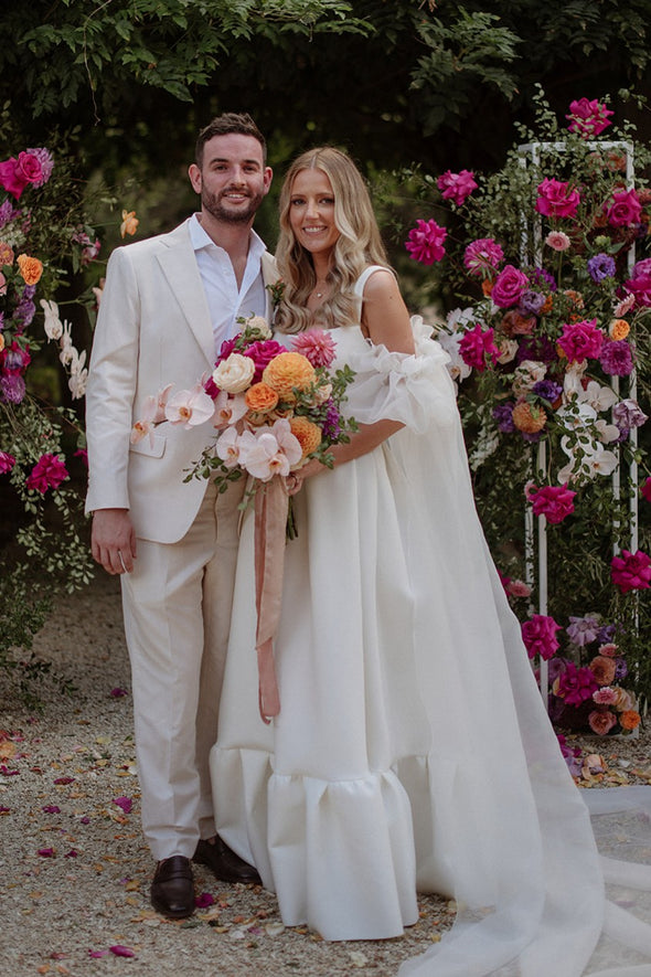 Simple Satin Long A Line Wedding Dresses With Organza Sashes