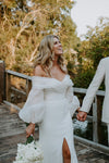 Off The Shoulder Long Puffy Sleeves Mermaid Side Slit Wedding Dress