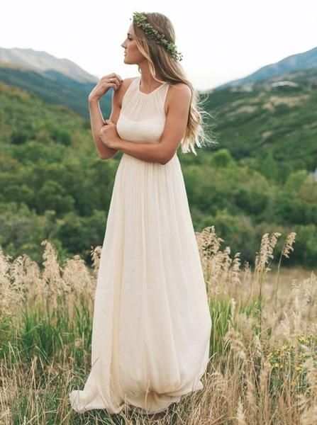 Elegant Bohemian Long Wedding Dresses A Line Chiffon Bride Gown