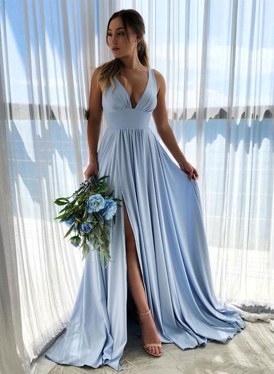 Baby Blue A Line Long Simple Bridesmaid Dress TANYA BRIDAL Baby Blue A Line Long Simple Bridesmaid Dress TANYA BRIDAL