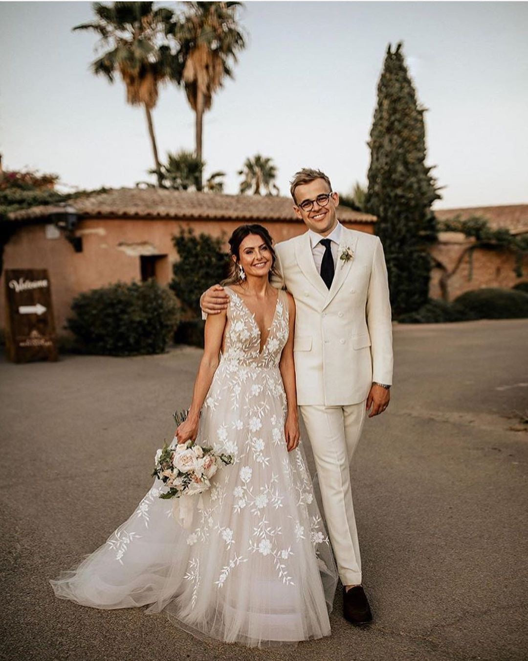 Elegant Floral Lace Wedding Dresses Deep V-Neck Pearls Beads A Line Br – TANYA BRIDAL